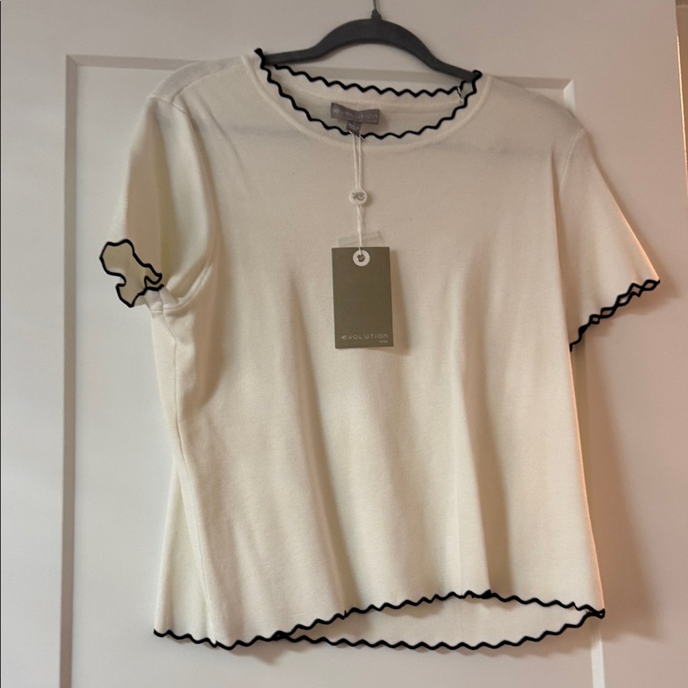 Elegant Cream Top with Black Trim